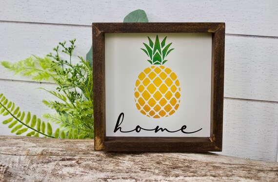 Summer Decor Pineapple Mini Framed Wood Sign Modern Home Farmhouse Decor