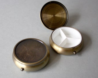 Vintage Bronze circle mini box for Jewelry Box, Drug Box, Pill case DIY
