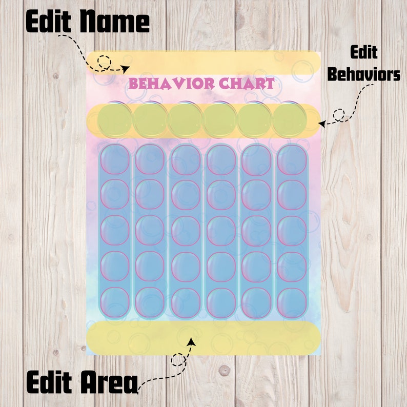 Bubble Behavior Chart Editable PDF Bubbles for Kids Little Etsy