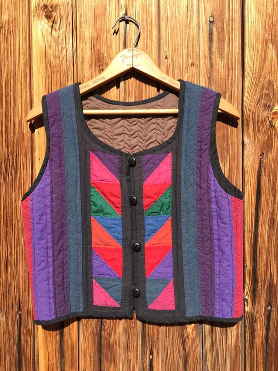 70's Bohiemian Patch Work Quilted Vest