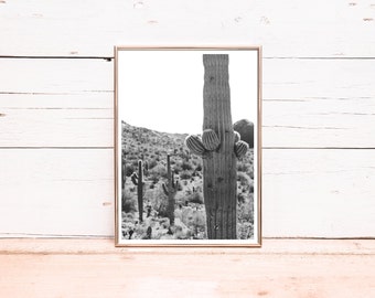 Cactus Photo, Black and White Saguaro Cactus, Printable Wall Art, Digital Download, Desert Wall Art, Digital Print, Arizona, Saguaro