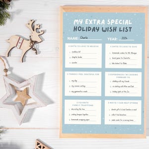 Lista de deseos navideños para niños Gratitud Lista de regalos navideños para niños Enseñanza minimalista Gratitud para niños No consumismo Vacaciones
