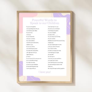 Lista imprimible de palabras positivas para padres que decirles a los niños Afirmaciones positivas para padres Autoestima Confianza Niños