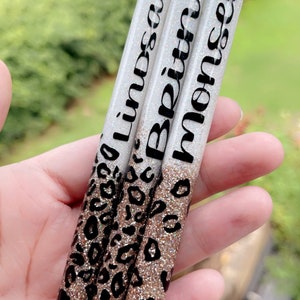 Personalized Glitter Gel Pen, custom epoxy glitter pen, custom gel pen, leopard pen, leopard, ink joy gel