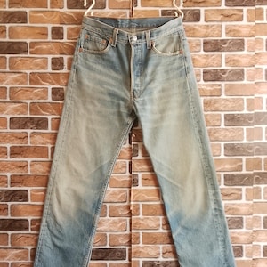 Vintage 90s Levi&#39;s 501 501-0000 Made In USA Distressed Faded Blue Cotton Straight Leg Jeans Denim Pants Fits 29x31.5