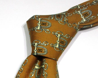 Vintage Hermes Paris 631 TA H Logo Pattern Beige Color Silk Cravat Classic Necktie Tie