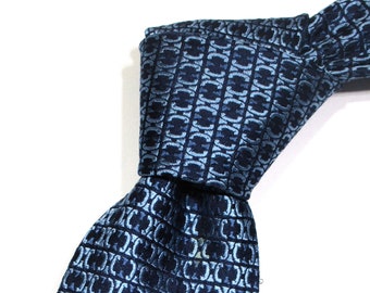 Celine Paris Macadam Logo Monogram Pattern Navy Blue Color Woven Silk Cravat Classic Necktie Tie