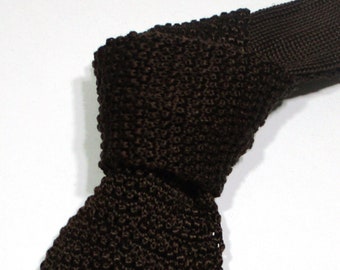 Wilkes Bashford Solid Pattern Dark Brown Color Knit Silk Cravat Skinny Necktie Tie