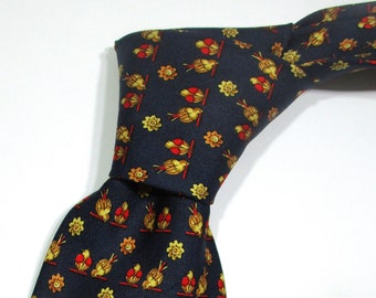 Vintage Salvatore Ferragamo vogelpatroon marineblauwe kleur Twill zijde klassieke stropdas stropdas