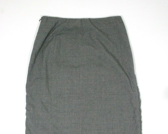 Vintage Armani Collezioni Solid Gray Wool/Elastane Zip Up Side Slit Size 38 Pencil Skirt