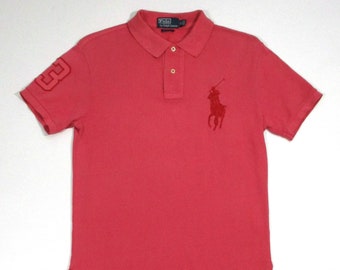 Vintage Polo Ralph Lauren Short Sleeve Cotton Men Polo Custom Fit Shirt Tennis Tail Size M