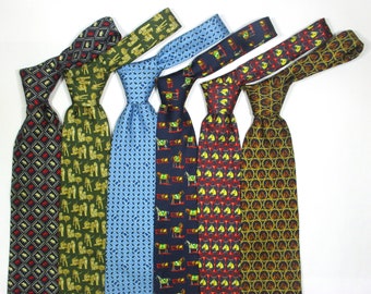 Set mit 6 mehrfarbigen Geschenk-Krawatten aus Seide mit Tierdruckmuster