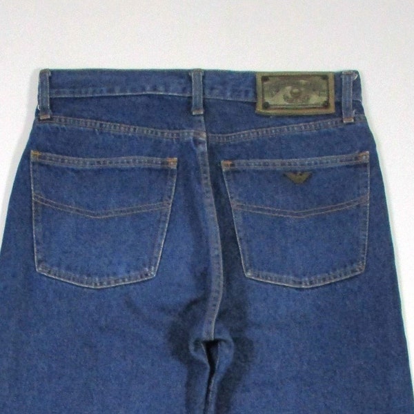 Vintage 90s Armani Jeans Giorgio Armani Dark Wash Cotton Regular Fit High Waisted Tapered Jeans Denim Pants W32 L33