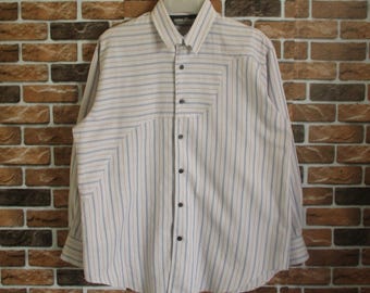 90s Kansai Profumo by Kansai Yamamoto Striped Pattern Multicolor Cotton Assymetric Long Sleeve Casual Shirt Size M