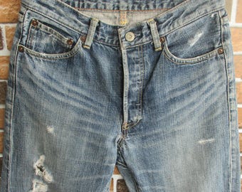Journal Standard Distressed Ripped Dark Wash Regular Fit Straight Leg Cotton Denim Jeans Fits 28x29.5