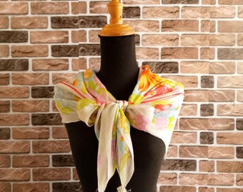 Vintage Kenzo Paris Floral Square Chiffon Silk Scarf