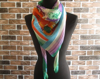Foulard Carré Vintage Michel Paris 100% Soie Motif Floral - Authentique Occasion