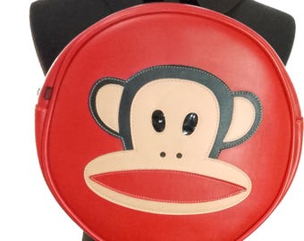 Mochila redonda de PVC roja con diseño de mono de Paul Frank, vintage de los años 90
