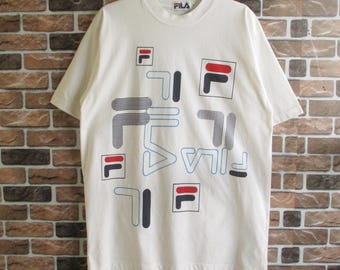 Vintage FILA Logo Motif White Cotton/Polyester Color T-Shirt Size XL