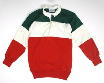 Vintage 80s Rugby Shirt by Convert Striped Tricolor Stretchable Acrylic Jersey Athletic Size M