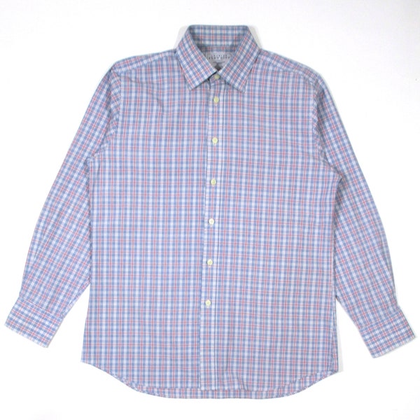 Charles Tyrwhitt Plaid Gingham Blue Cotton Long Sleeve Button Down Slim Fit Shirt Size 15.5 M