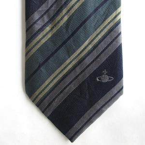 Vivienne Westwood Striped Pattern Multicolor Woven Silk Classic Necktie Tie Cravat Neckwear