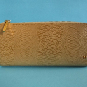 U by Ungaro Bege Couro Envernizado Zip Multi Bolsos Cartão Slot Bolsa Carteira Longa