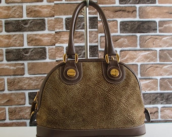 Vintage 90s Borbonese Redwall Beige Leather/Skin Top Handle Mini Boston Bag Handbag
