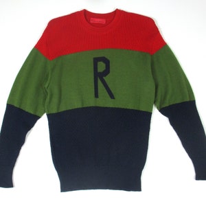 Vintage anni '90 Roberta Di Camerino maglione a righe in lana lavorato a maglia con logo R a righe da donna taglia 40 M