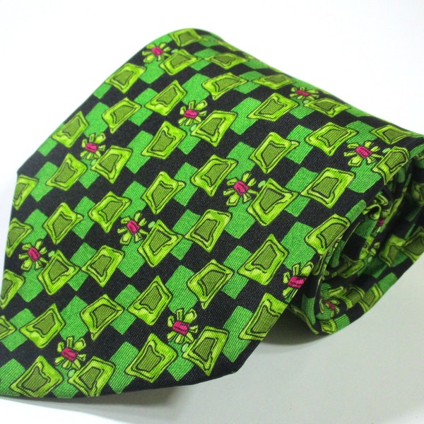 Vintage Y2K Christian Lacroix Geometric Floral Pattern Multicolor Silk Cravat Regular Classic Necktie Tie Neckwear Graduation Birthday Gift