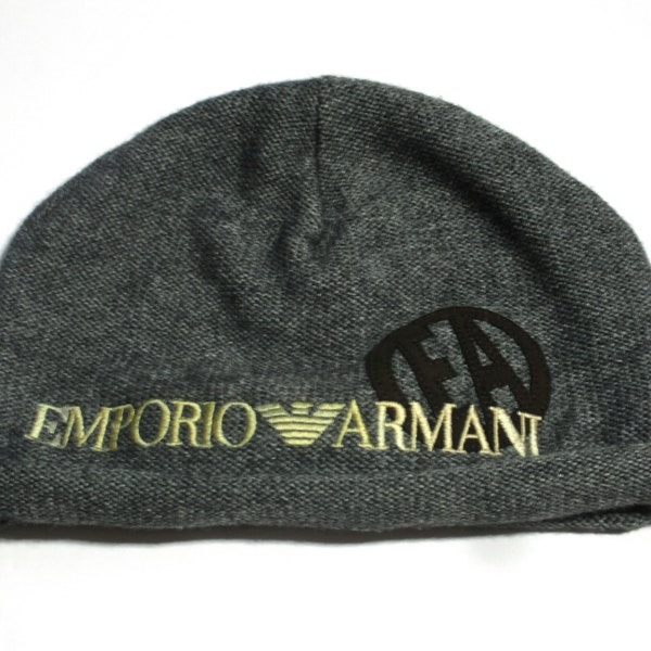 Emporio Armani EA Logo Gray Wool/Acrylic Knitted Beanie Hat