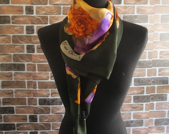 Vintage NOS Pierre Cardin Bloemmotief Groene Kleur Vierkante Chiffon Zijden Sjaal Wrap Stola Foulard 34,5 "x 35"