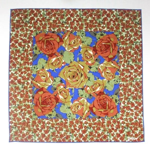 Vintage 90s Jim Thompson Floral Pattern Blue Color Women Girl Silk Scarf Wrap Foulard Shawl Wrap Neckerchief Stole Casual Gift For Her