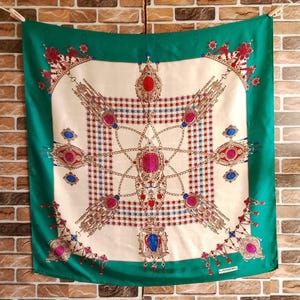 Lancel Paris Jewel Pattern Silk Scarf Wrap Foulard Shawl Stole Gift For Her 34.25&quot;x35.5&quot;