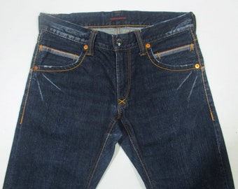 Blue Way Jeans Dark Wash Indigo Cotton Regular Fit Straight Leg Jeans Denim Pants W31 L30.75