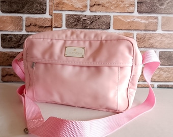 Y2K Courreges Paris Pink Color Polyester Zipper Shoulder Crossbody Bag