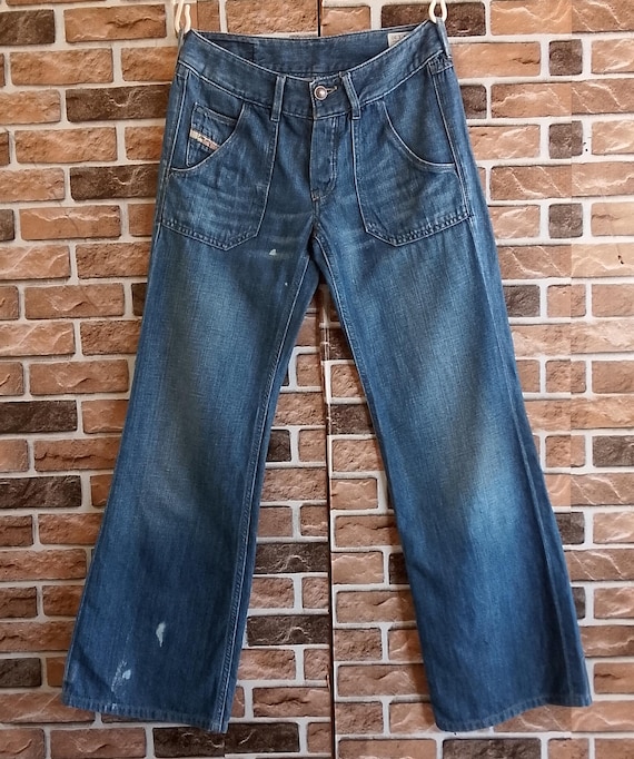 Diesel Wirky Blue Dark Wash Low Rise Boot Cut Flare Cotton/linen