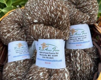 Alpaca Yarn - 3-ply Bulky - Huacaya - Medium Brown/White Marled Yarn - 200 yds.