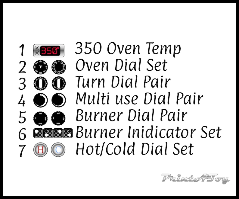 VINYL Printatoy Dramatic Play Kitchen Decals Dials Knobs Etsy