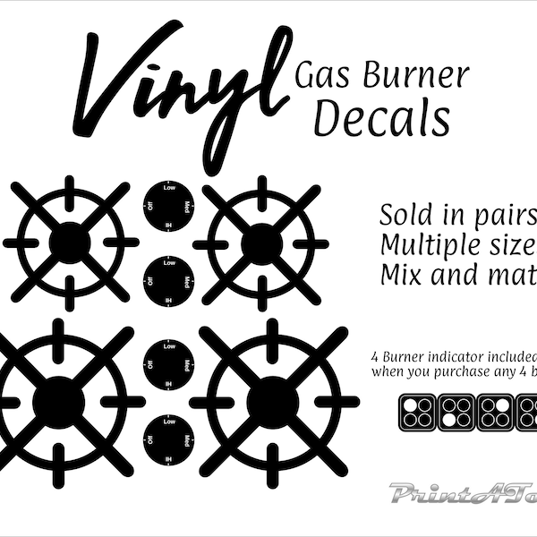 VINYL- PrintAToy Gas Stove Top Dramatic Play Kitchen Decals. DIY Gas Range Eye Pretend Cooker Burner Stickers for Chef Pretend Play Center.