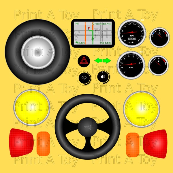 DIGITAL- PrintAToy Car Dashboard Pretend Play Decals. Speedometer Stickers. Toy Auto fuel gauge. DIY Racecar Bed Tires. Printable Wheels.