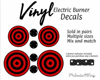 VINYL- PrintAToy Stove Dramatic Play Kitchen Decals. Electric Oven Burner Stickers. Toy Stovetop Hot Element Accents. Red and Black Eyes.