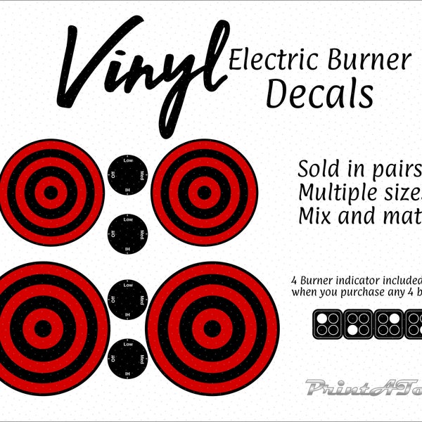 VINYL- PrintAToy Stove Dramatic Play Kitchen Decals. Electric Oven Burner Stickers. Toy Stovetop Hot Element Accents. Red and Black Eyes.