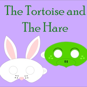 DIGITAL DOWNLOAD Tortoise and The Hare Reader&#39;s Theater Printable Masks. Turtle and Rabbit Pretend Play Costumes. Wearable Bunny Skit Props.