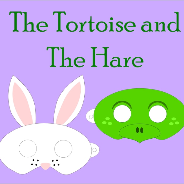 DIGITAL DOWNLOAD Tortoise and The Hare Reader's Theater Printable Masks. Turtle and Rabbit Pretend Play Costumes. Wearable Bunny Skit Props.