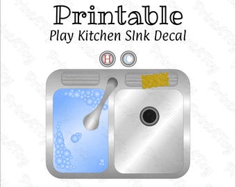 Printable Toy Kitchen Sink Decal | Pretend Play Accessory (PDF & PNG)