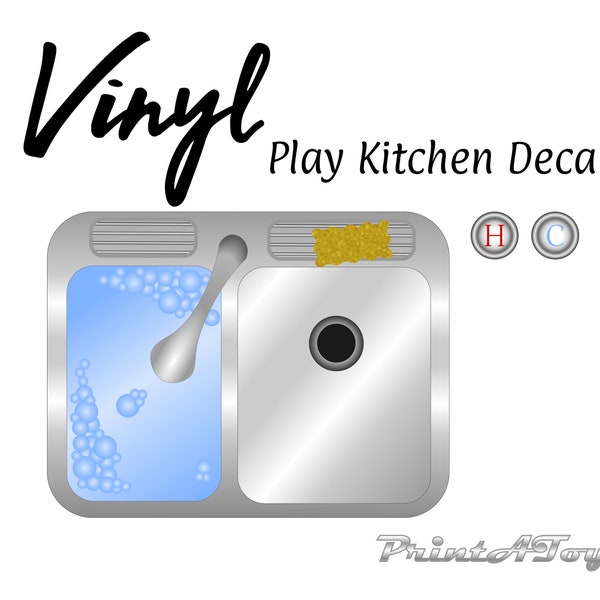 Vinyl- Sink Play Kitchen Decal. Dramatic Role Play Center. Kid's Pretend Furniture Stickers. Toy Kitchenette. Child's Playhouse Appliance.