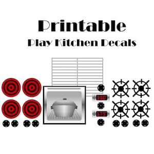 DESCARGA DIGITAL: calcomanías de cocina de juego dramático con horno PrintAToy. Juego de calcomanías imprimibles para niños. Kit de cocina a gas estilo vintage o eléctrica para niños