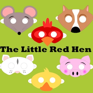 DIGITAL DOWNLOAD- The Little Red Hen Printable Masks. The Farmer and The Dell Skit Costumes. Reader&#39;s Theater Dramatic Pretend Play Outfits.
