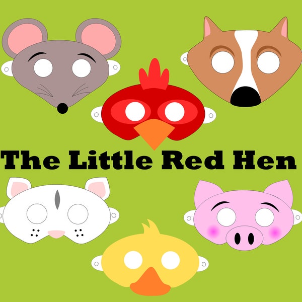 DIGITAL DOWNLOAD- The Little Red Hen Printable Masks. The Farmer and The Dell Skit Costumes. Reader's Theater Dramatic Pretend Play Outfits.